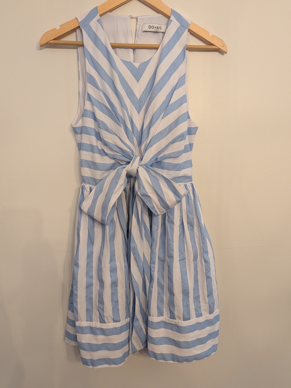 DO+BE Light Blue and White Striped Tie-Front Dress